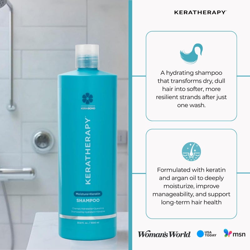 KERATHERAPY Keratin Infused Moisture Shampoo, 33.8 fl. oz., 1000 ml - Anti Frizz Moisture Shampoo for Oily Scalp and Dry Ends - Kerabond Technology, Aloe Vera, & Willow Bark - Sulfate & Paraben Free - Image 2